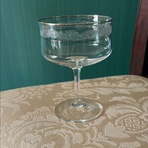 Set of 4, Vintage Lenox Moonspun hand etched coupe glasses. Platinum rim & band.